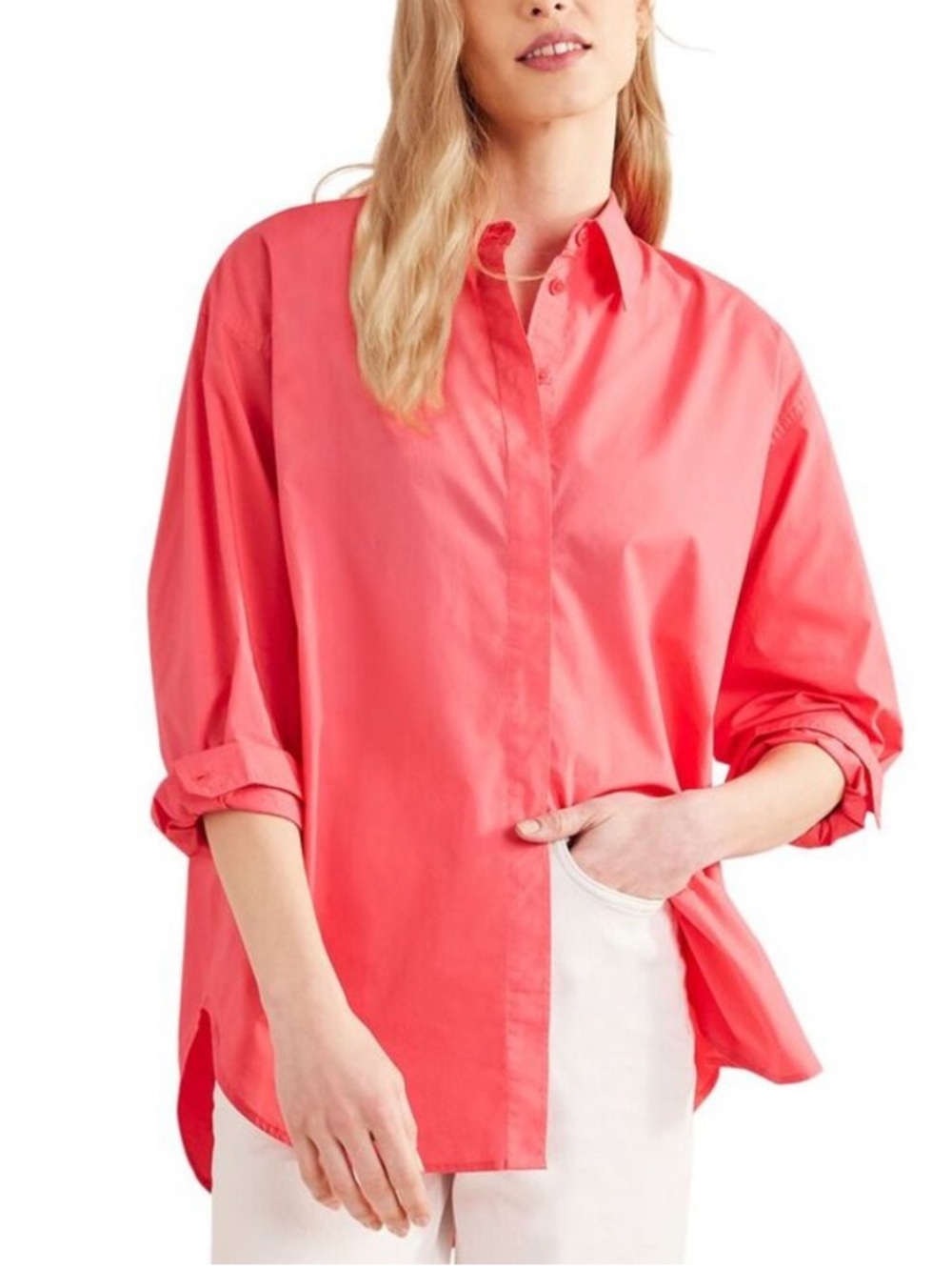 Boden Oversized Cotton Boyfriend Button Down Shirt in Pink